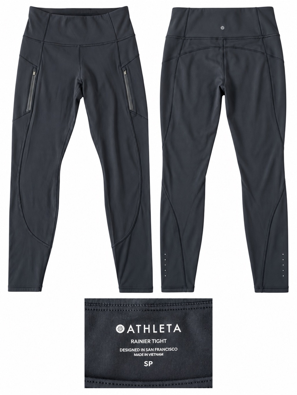 LIKE NEW Athleta Black Leggings w Side Zip Pockets Black size small petite SP